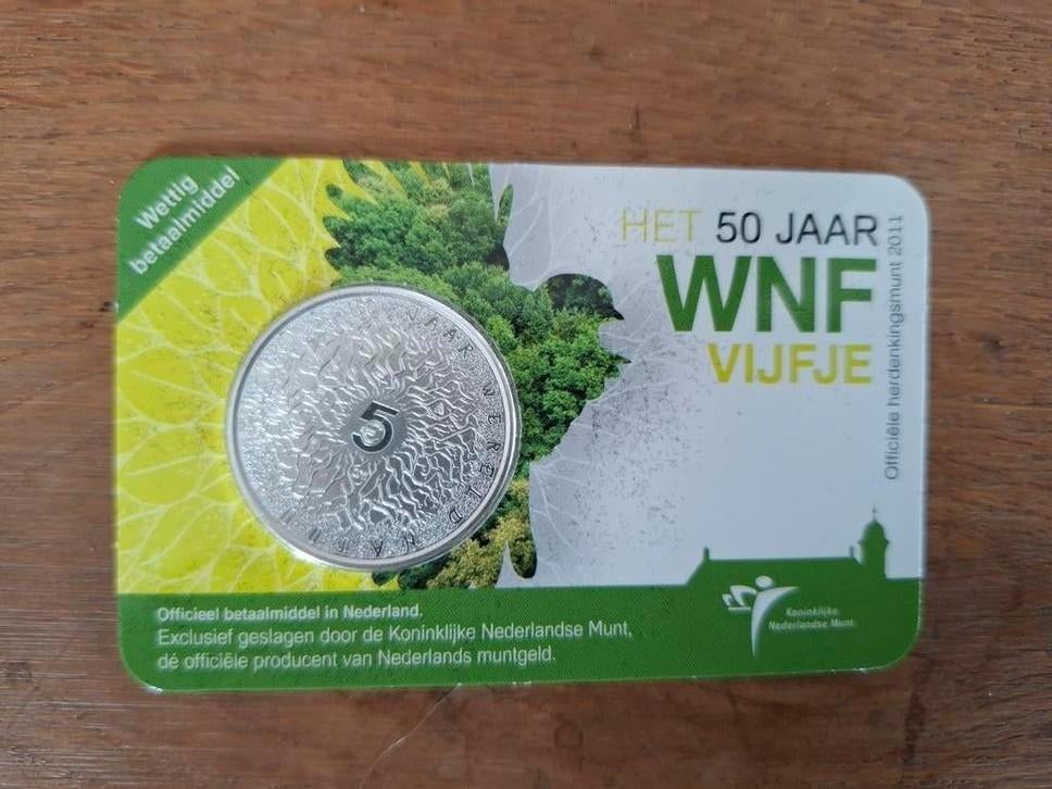 50 jaar WNF vijfje - Wettig betaalmiddel zwaar verzilverd, Koningin Beatrix, Zilver, Euro's, Ophalen of Verzenden