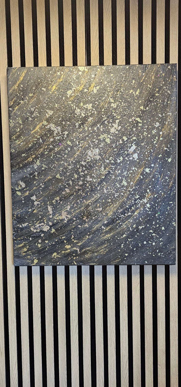 Abstract Schilderij Zwart Goud 50x60  Mixed Media gesigneerd, Ophalen of Verzenden