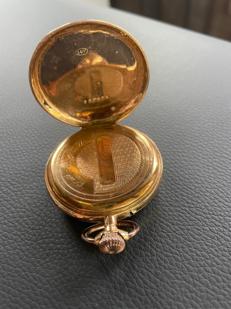Antiek 14 karaat Goud zak horloge uit 1903, Overige merken, Zakhorloge, 1900 tot 1930, Ophalen of Verzenden