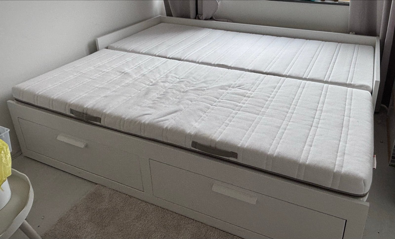IKEA Brimnes Bedbank met 2 Matrassen en Lades, Ophalen, Gebruikt, Wit, Tweepersoons