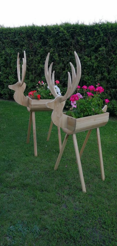 Unieke Handgemaakte Houten Bloempot Hert Design 150 cm Hoog, Tuin en Terras, Ophalen, Gebruikt, 60 cm of meer, 60 tot 100 cm