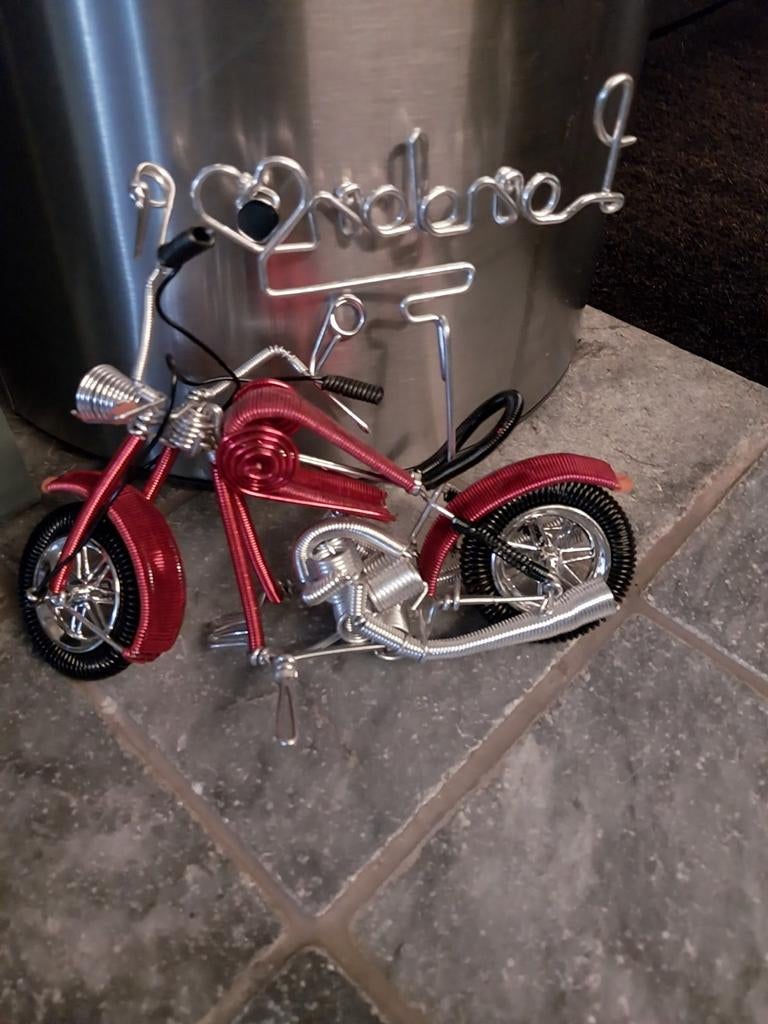 Unieke handgemaakte draadsculptuur motorfiets, Ophalen of Verzenden