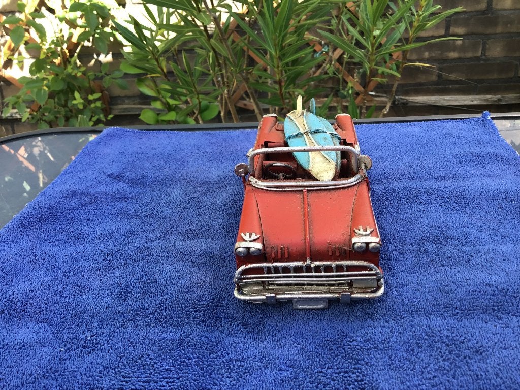 Blikken auto Amerikaanse old timer met surfplank. Vintedge, Ophalen of Verzenden