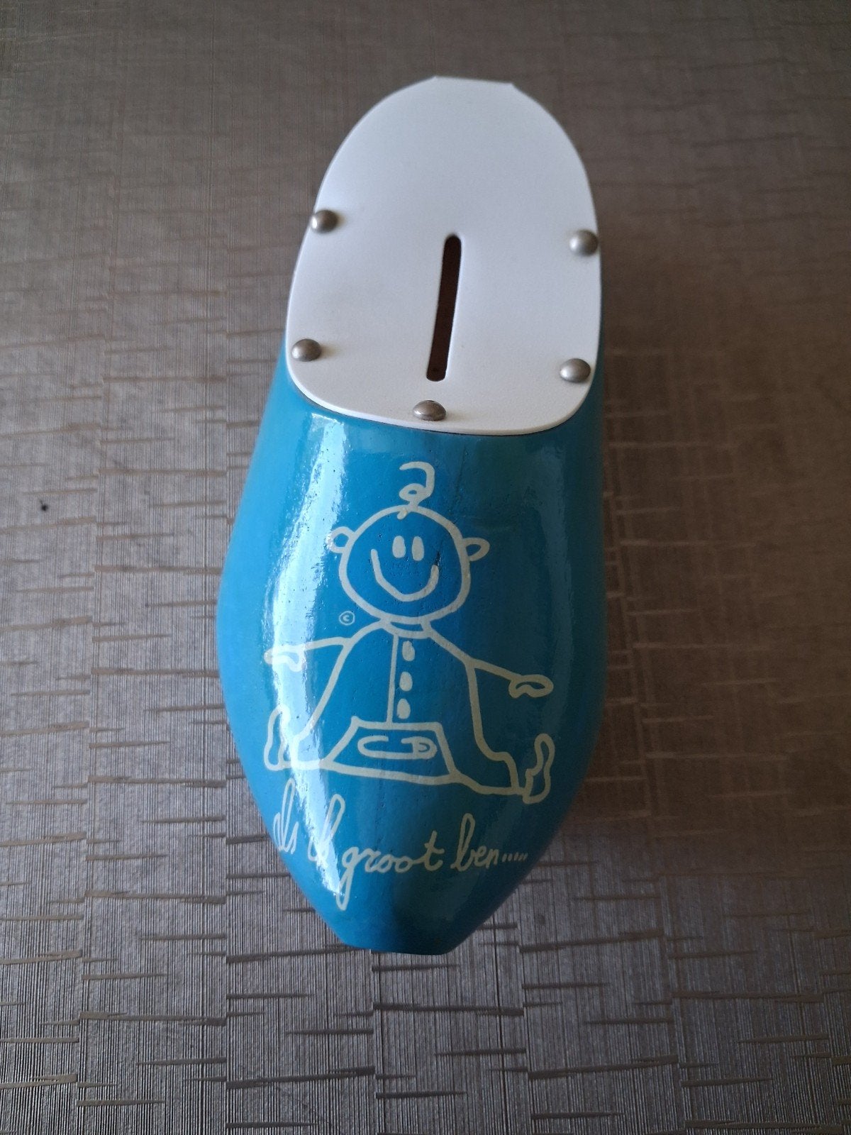 Spaarpot Klomp - Blauw met Baby Afbeelding, Verzamelen, Ophalen of Verzenden, Zo goed als nieuw, Hout, Overige thema's
