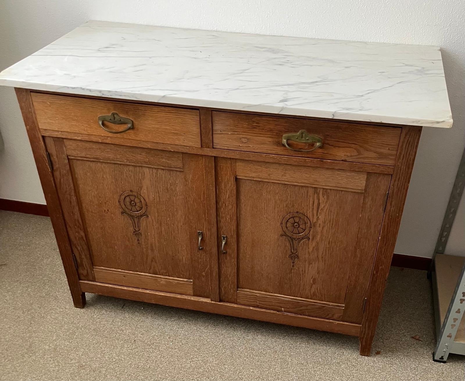 Antiek dressoir/commode met marmeren blad en spiegel, Antiek en Kunst, Ophalen
