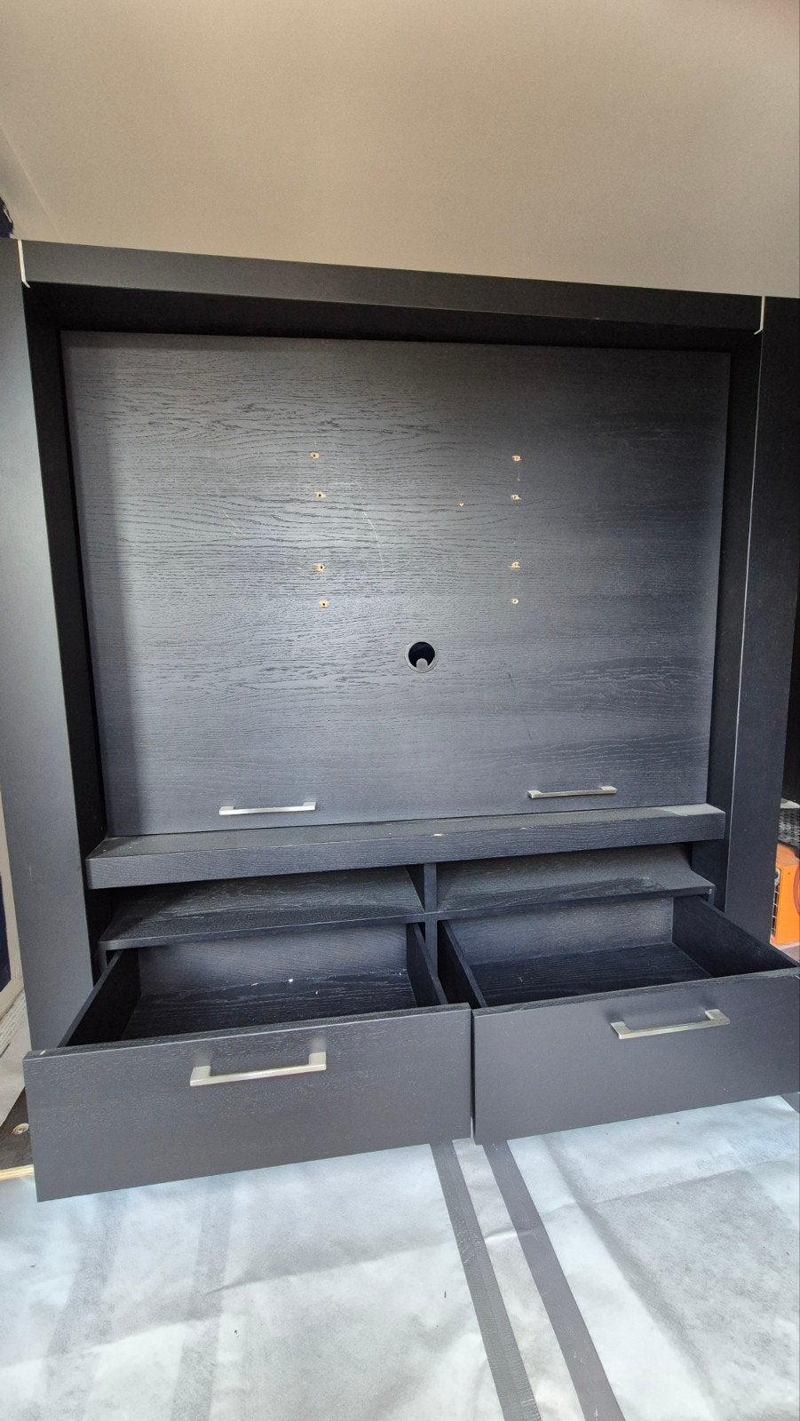 Zwart Massief Eiken TV Meubel met Draaibaar TV-gede, Ophalen of Verzenden, Gebruikt, Eikenhout, Modern