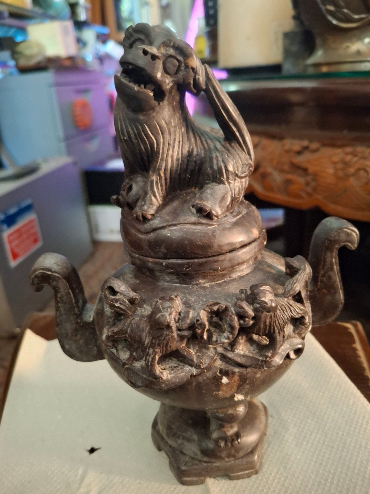 Antieke Chinese wierookbrander met Foo Dog deksel, Antiek en Kunst, Ophalen of Verzenden