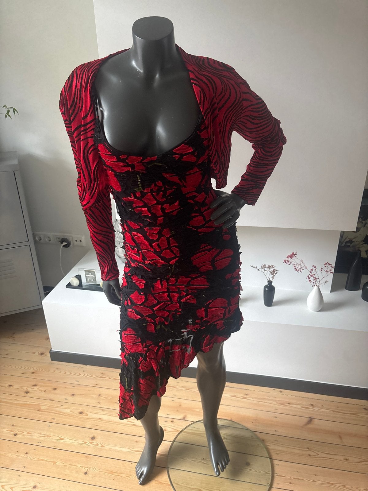 Jaune & Rouge rode jurk met bolero, maat S, Ophalen of Verzenden, Zo goed als nieuw, Maat 36 (S), Rood