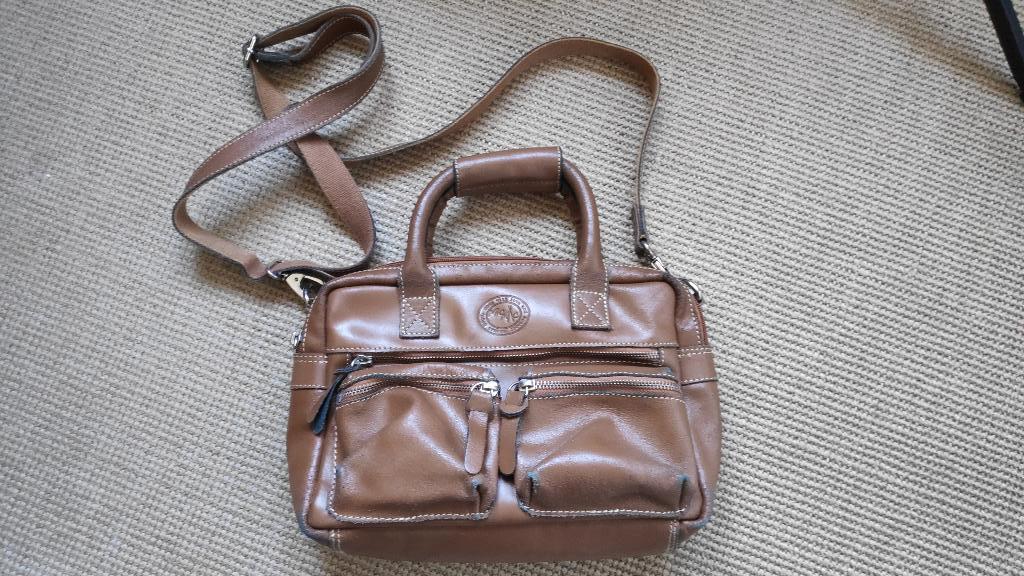 Mic Mac Cognac leren Western bag schoudertas A6 (Cowboy bag), Ophalen of Verzenden, Gebruikt, Bruin, Schoudertasje