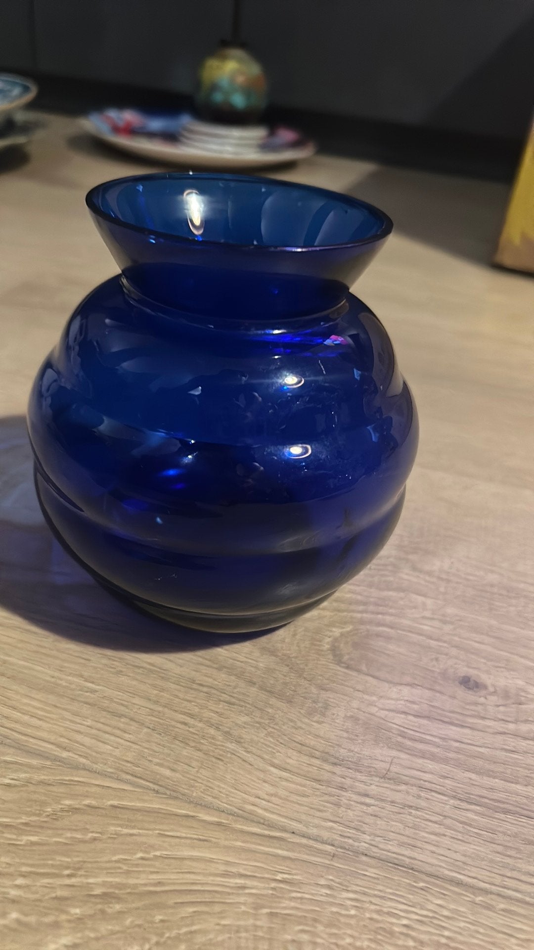 Copier violenvaasje blauw 12,5 cm leerdam glas, Verzenden, Zo goed als nieuw, Blauw, Glas