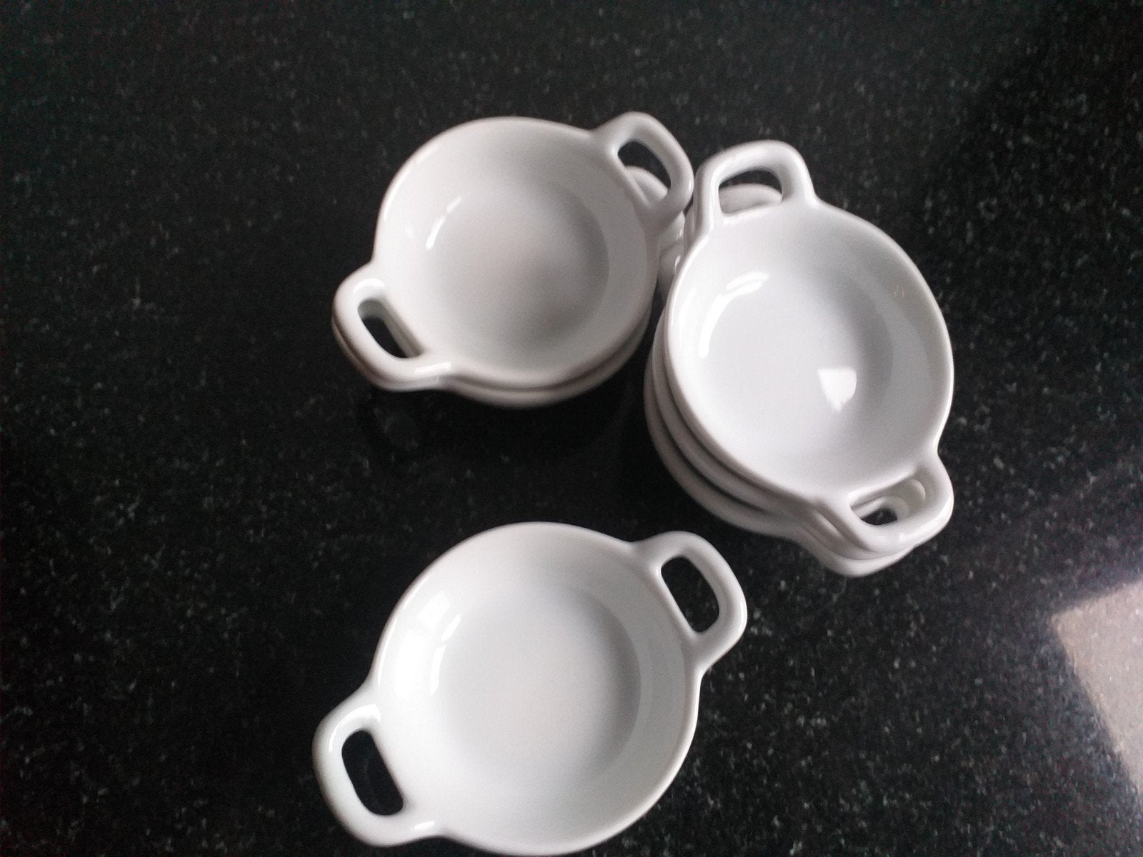 Set van 6 witte keramische mini-pannetjes/schaaltjes, Ophalen, Keramiek, Modern, Schaal of Schalen