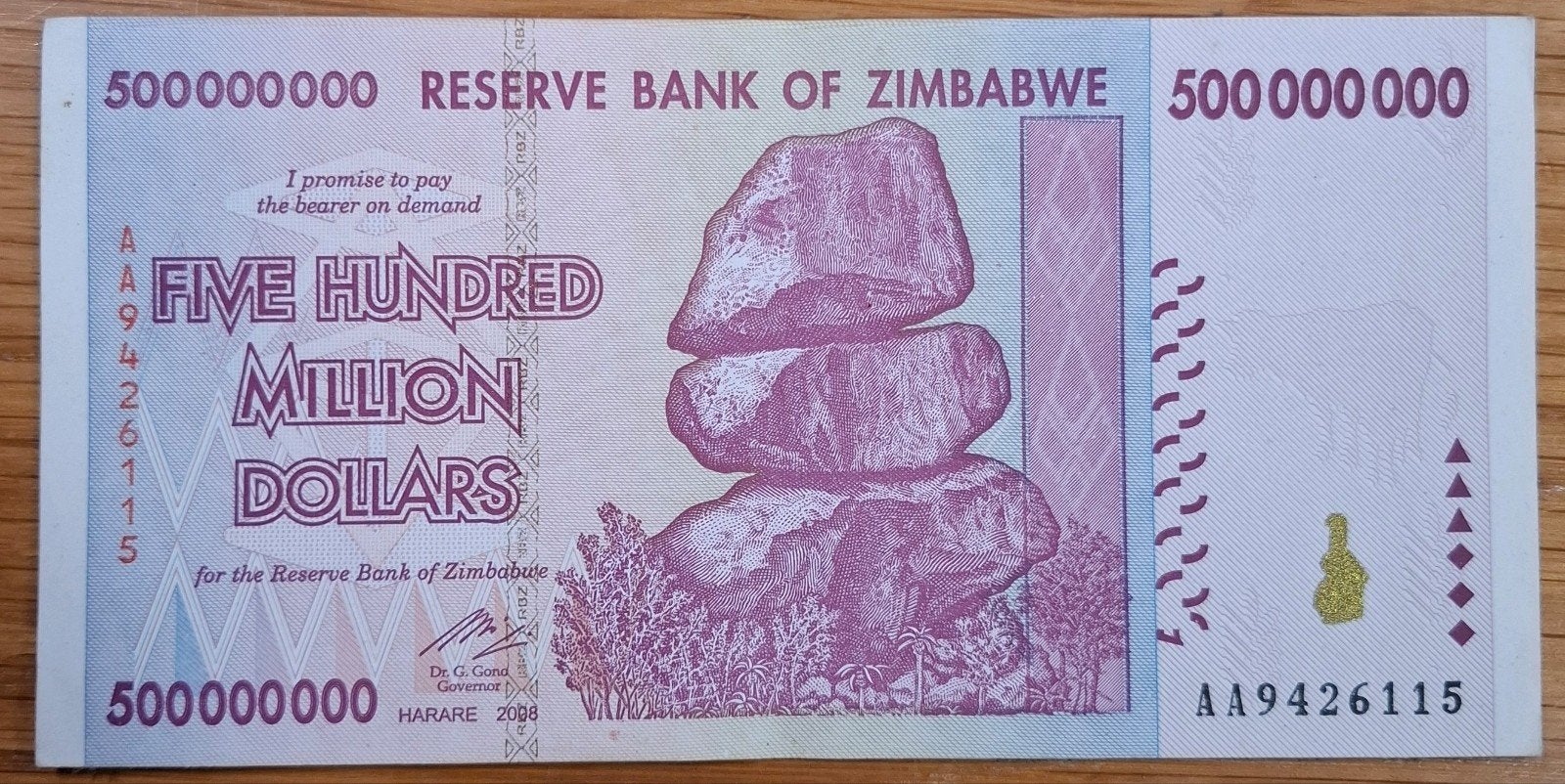 71# Zimbabwe 500.000.000 Dollars 2008 P82, Ophalen of Verzenden, Zimbabwe