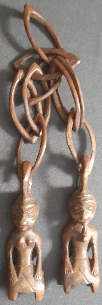 Afrikaanse huwelijksketting hout Yoruba Tribal Art 65cm, Overige onderwerpen, Houtsnijwerk, Handgemaakt, Hout