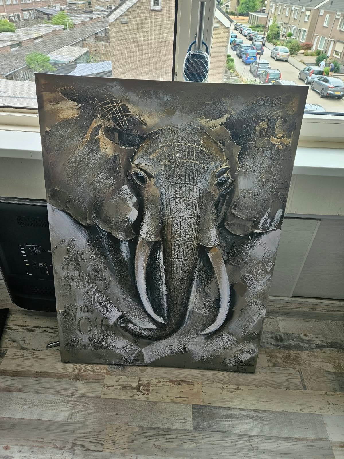 Indrukwekkend 3D Schilderij van Olifant - Unieke Textuur, Handgeschilderd, Ophalen of Verzenden, Dieren, Gemengde techniek