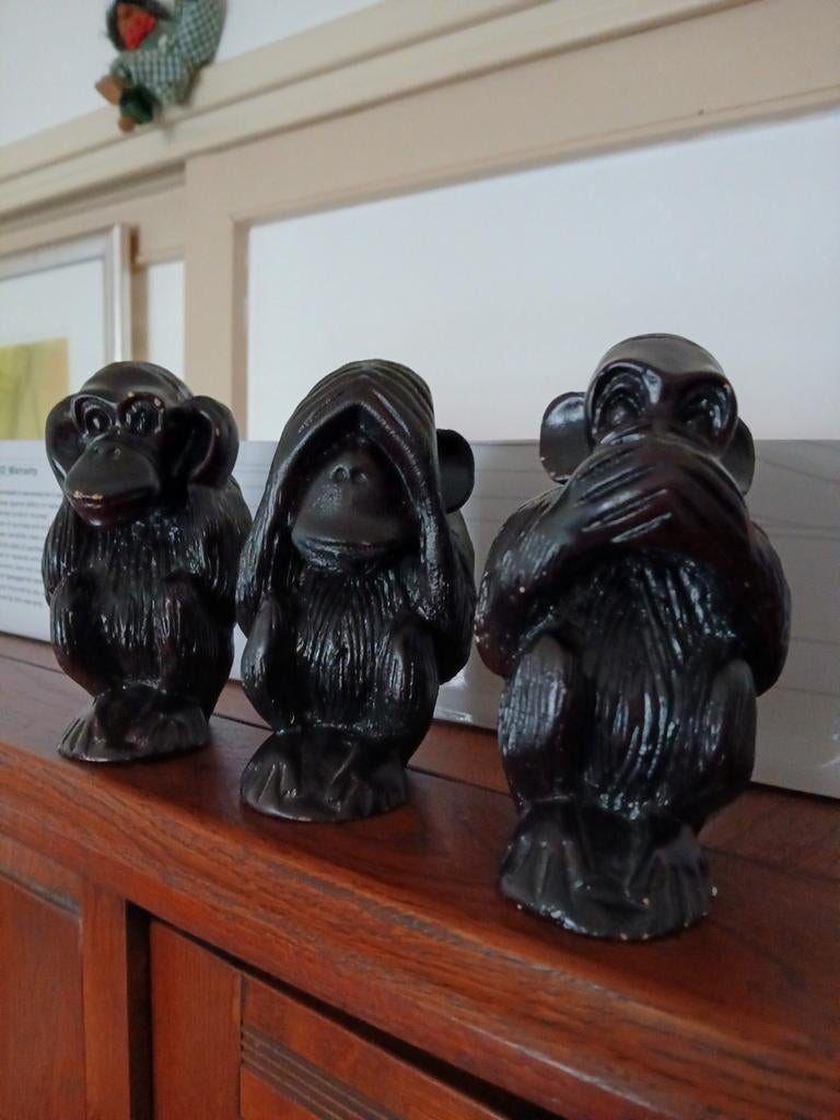 Set van 3 Wijze Apen Beeldjes - Horen, Zien, Zwijgen, Ophalen of Verzenden, Fantasy