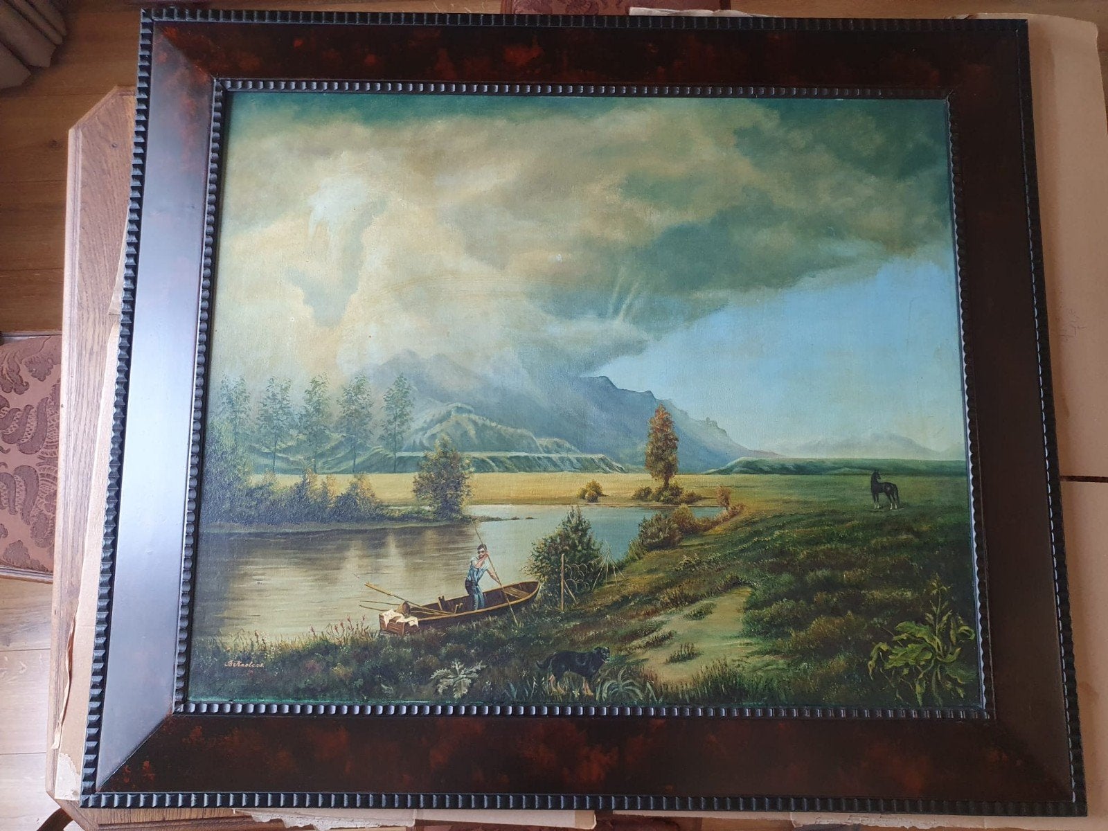 Groot Schilderij Bernard Kanters: Visser in Berglandschap, Ophalen