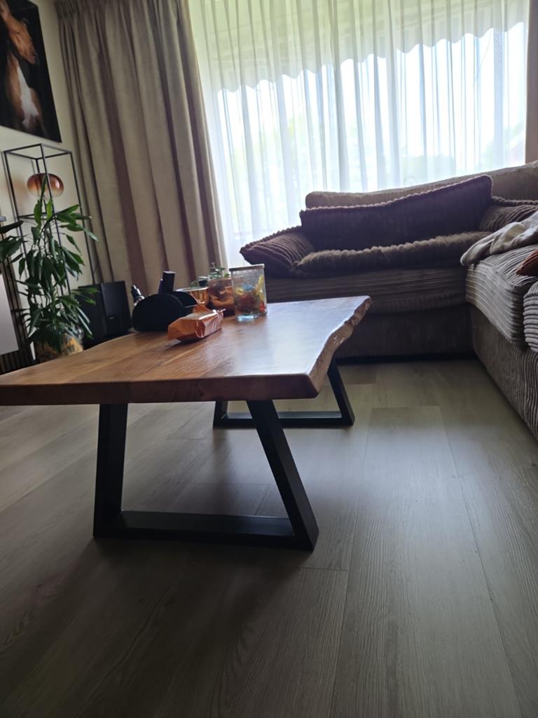 Massief Mahonie Salontafel met Boomstamrand en Metaal, Ophalen