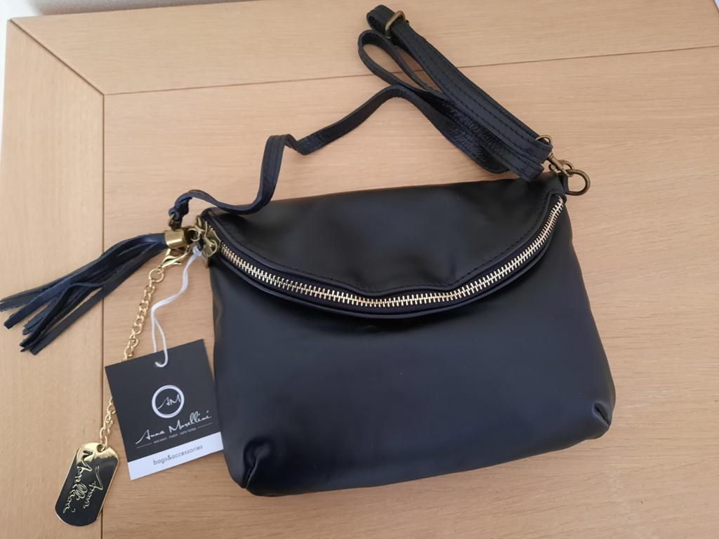 Nieuwe schoudertas zwart, leder, Anna Morellini, Sieraden, Tassen en Uiterlijk, Tassen | Damestassen, Ophalen of Verzenden, Nieuw