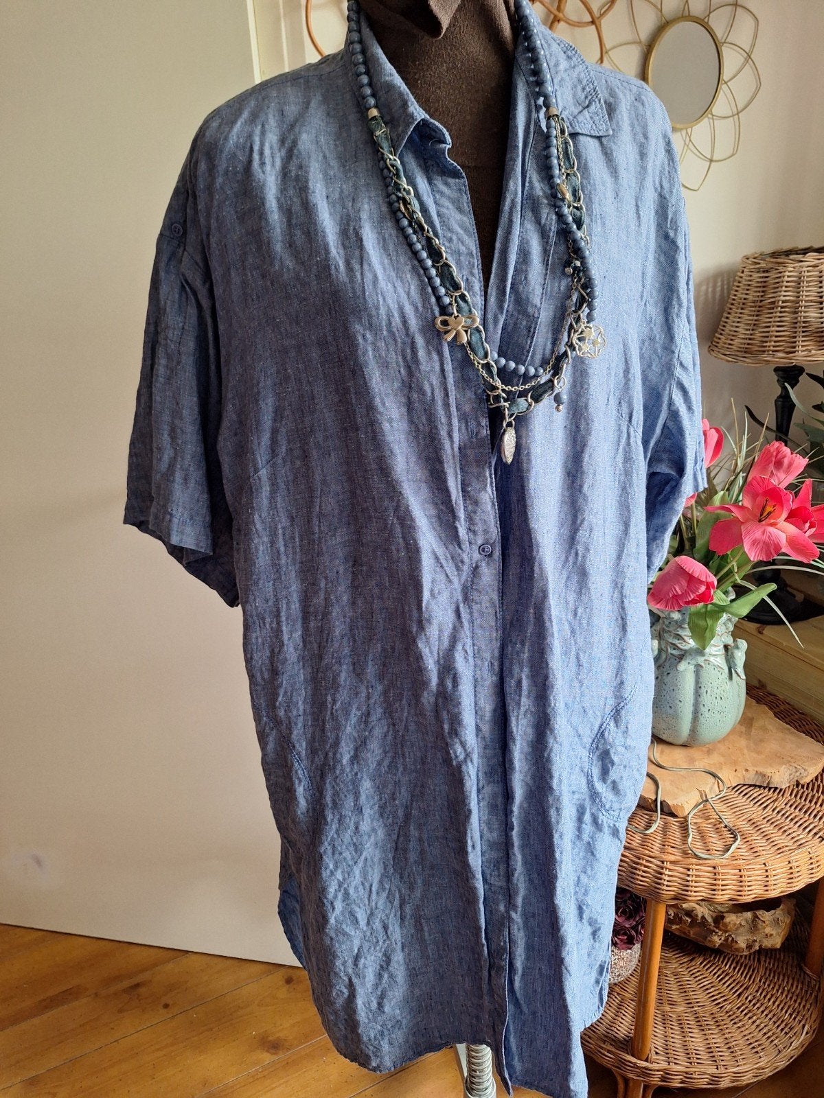 Tuniek jurk met zakken xl xxl blauw, Kleding | Dames, Ophalen of Verzenden, Zo goed als nieuw, Maat 46/48 (XL) of groter, Blauw