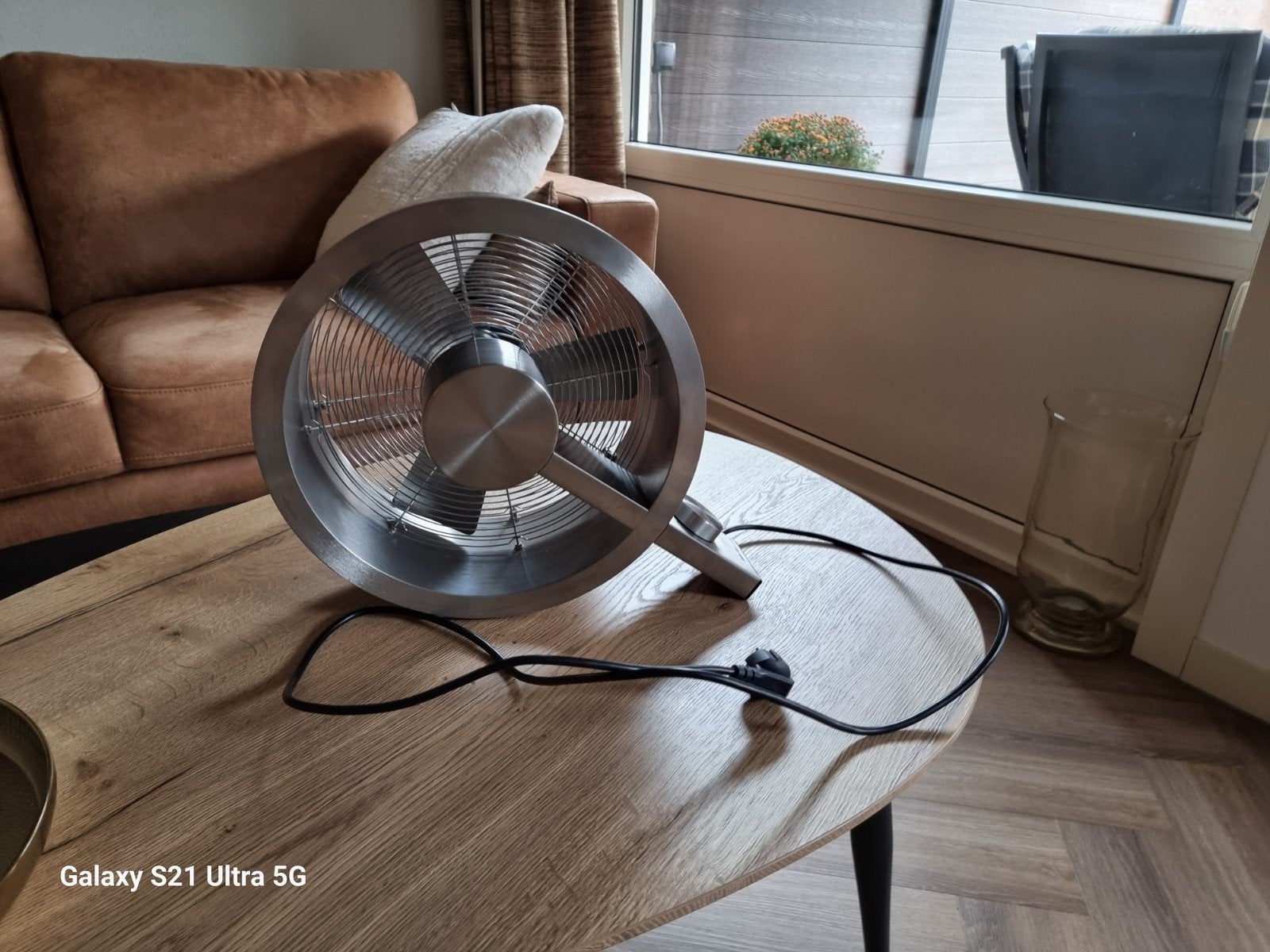 Design RVS Tafel ventilator, Witgoed en Apparatuur, Ventilatoren, Ophalen, Zo goed als nieuw, Tafelventilator