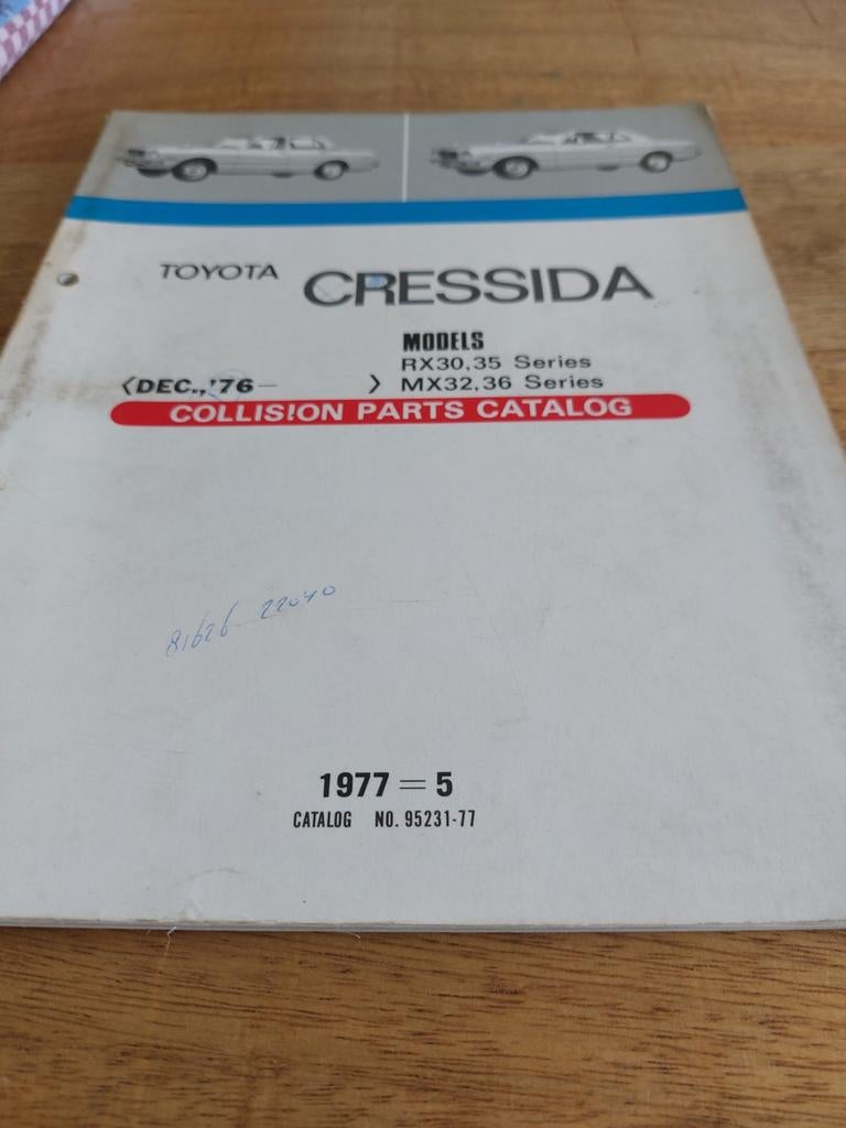 COLLISION PARTS CATALOGUS TOYOTA CRESSIDA RX30 RX35 MX32 MX3, Ophalen of Verzenden