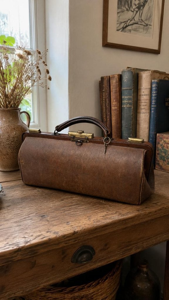 Gladstone dokterstas met originele sleutel – 1910-1940, Slot, Ophalen of Verzenden, Zo goed als nieuw, Minder dan 35 cm