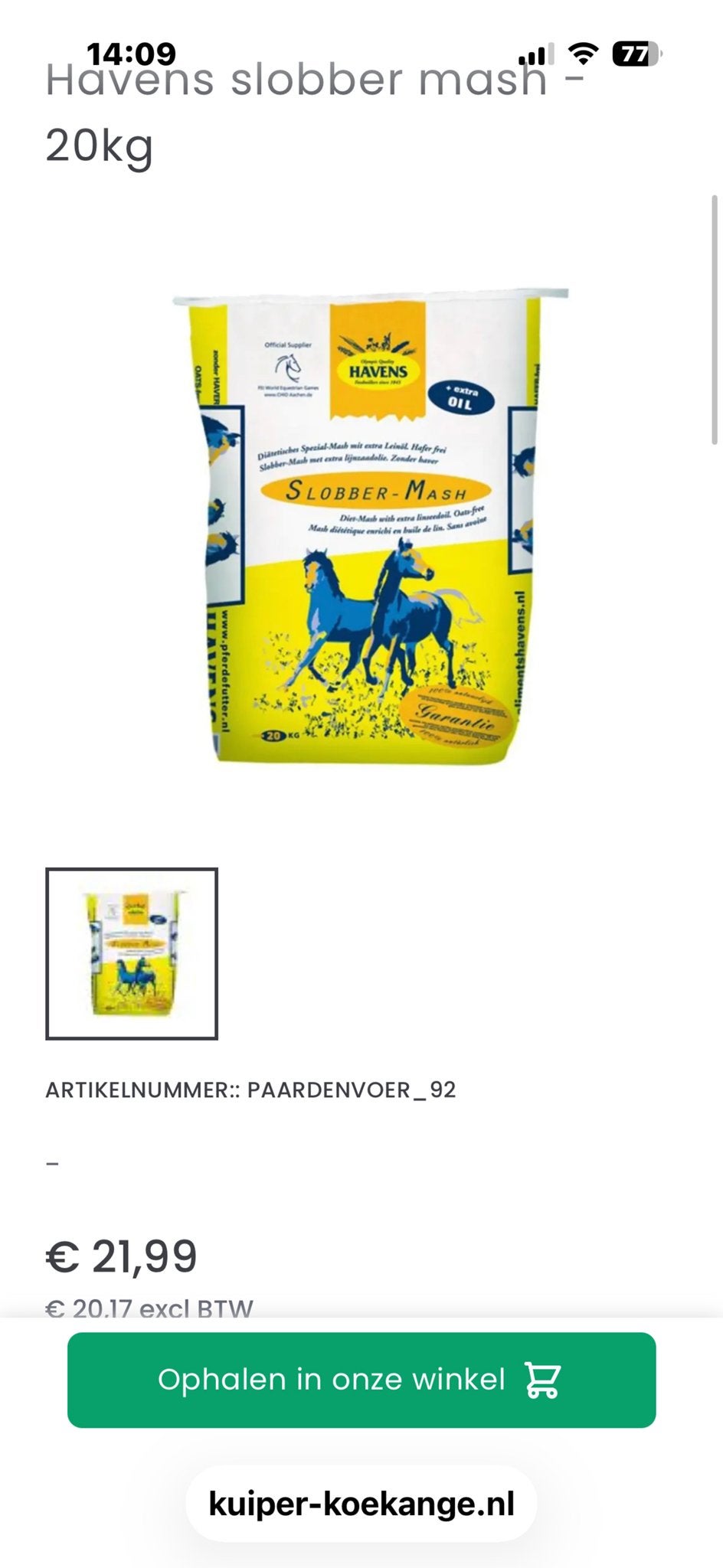 Havens slobber mash paardenvoer, Dieren en Toebehoren, Ophalen, Vee