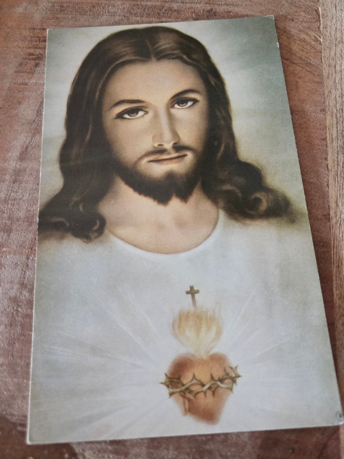 Oude ansichtkaart Jezus met Heilig Hart, geschreven, Verzamelen, Verzenden, 1940 tot 1960, Gelopen, Overige thema's
