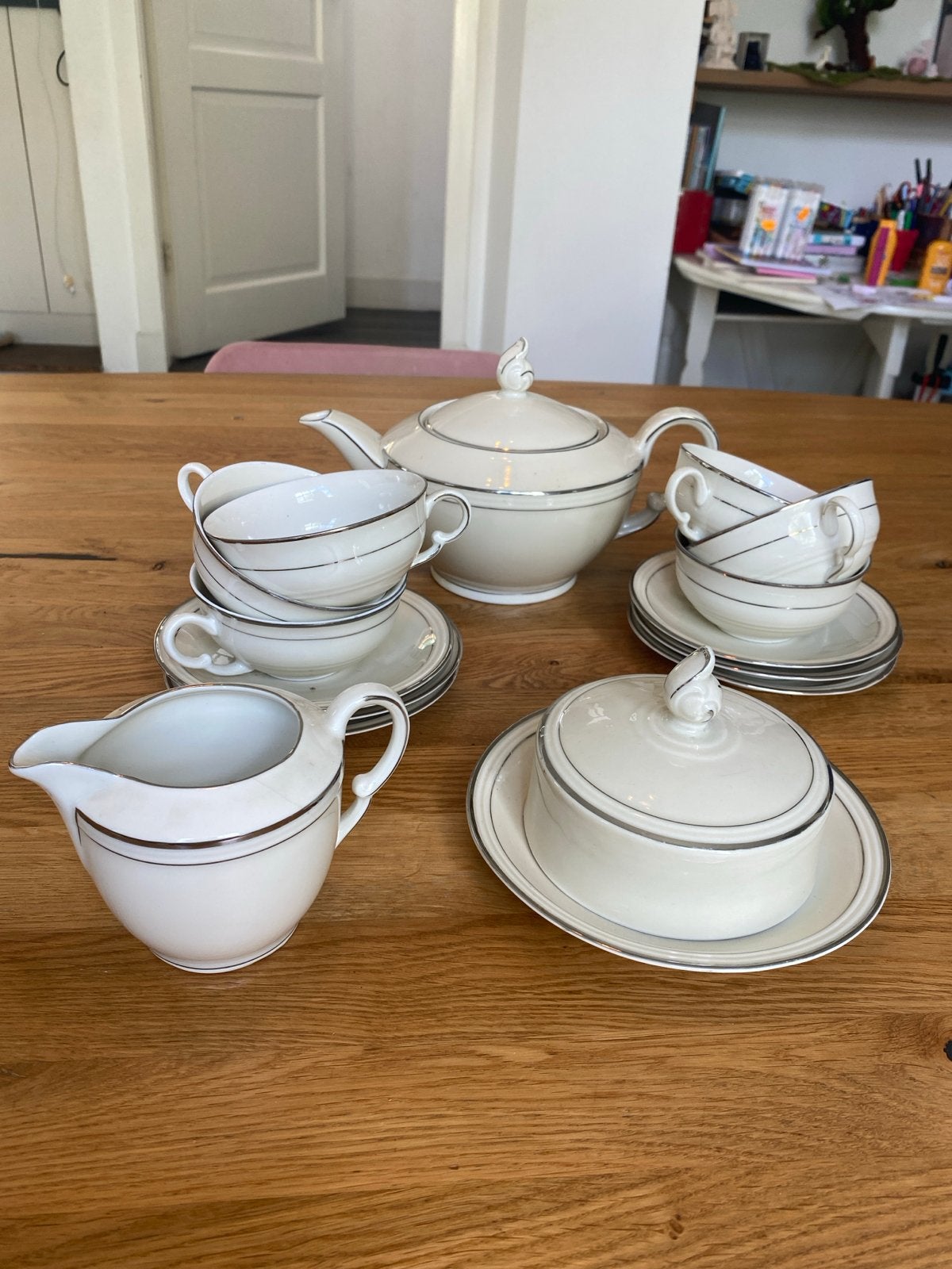 Vintage Theeservies Ivory met zilveren rand, Ophalen, Gebruikt, Overige merken, Keramiek