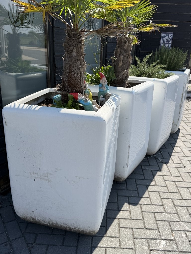 4 Luxe Witte Polyester Bloembakken – 100 x 70 cm, Ophalen, Kunststof, Gebruikt, Vierkant