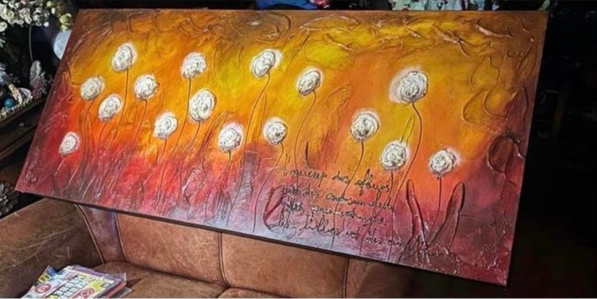 Groot kleurrijk schilderij Cobra Art Company bloemmotief, Antiek en Kunst, Ophalen of Verzenden