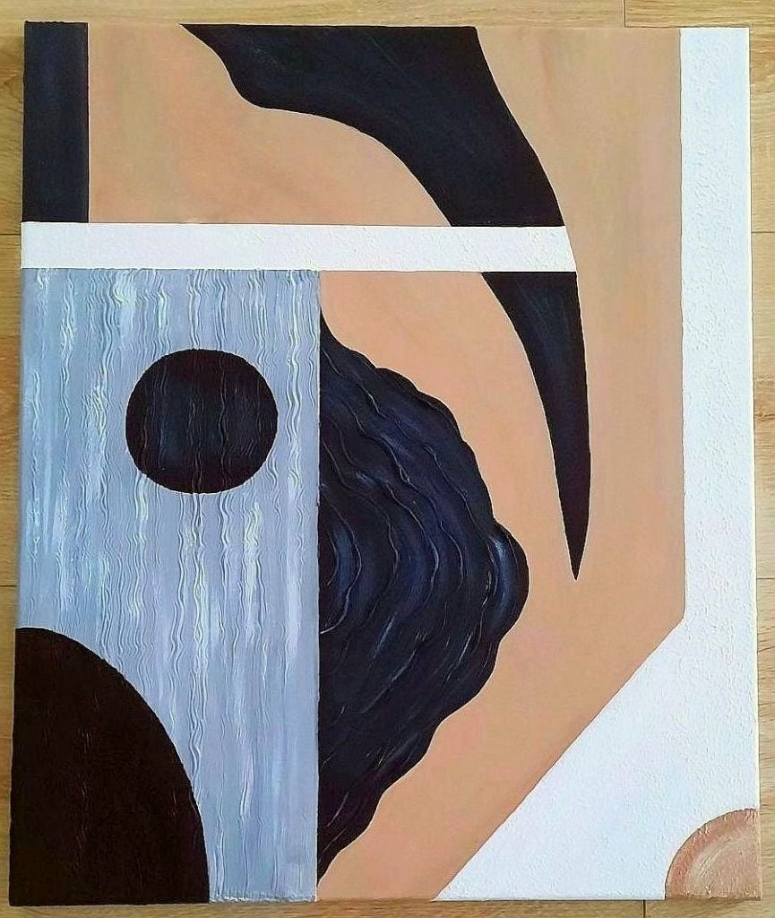 Nieuw handgeschilderd schilderij zwart/beige/wit & grijs, Antiek en Kunst, Kunst | Schilderijen | Klassiek, Acrylverf, Ophalen of Verzenden