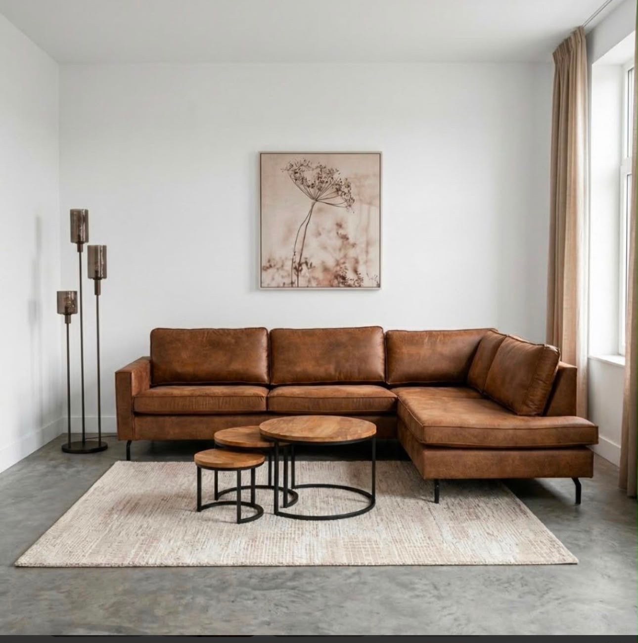Hoekbank Twenty Five - Cognac. Met hocker., Ophalen, 250 tot 300 cm, Gebruikt, 100 tot 125 cm