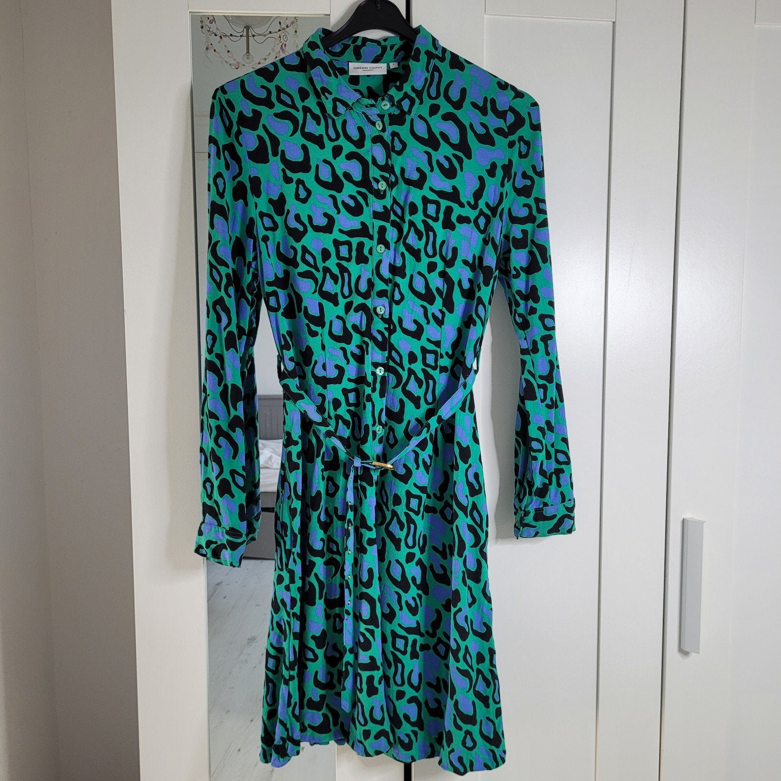 Fabienne Chapot Heyley jurk S met riem luipaardprint groen, Ophalen of Verzenden, Zo goed als nieuw, Maat 36 (S), Groen