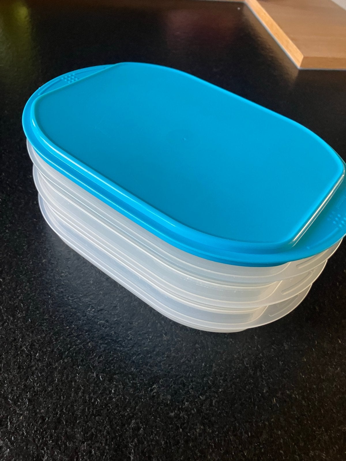 Tupperware Vleeswarenschaaltjes - Set van 3, Gebruikt, Bewaardoos, Blauw, Luchtdicht