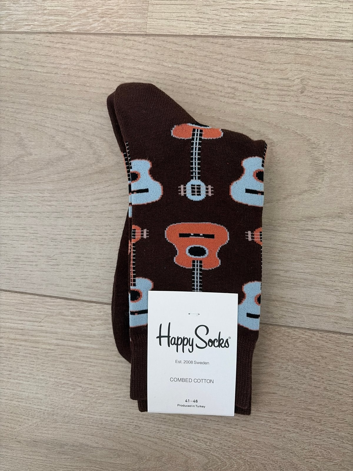Happy Socks met gitaarprint - Maat 41-46, Kleding | Heren, Sokken en Kousen, Verzenden, Nieuw, Maat 43 t/m 46, Bruin
