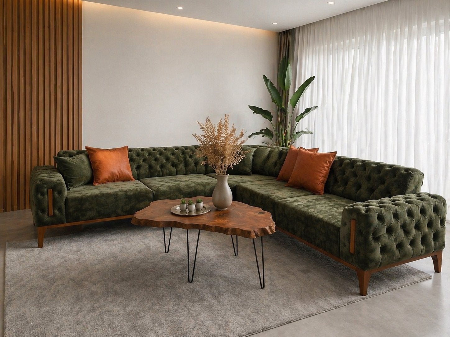 Luxe Chesterfield Hoekbank. Verstelbaar naar 2 Bedden, Ophalen, Zo goed als nieuw, Tapijt