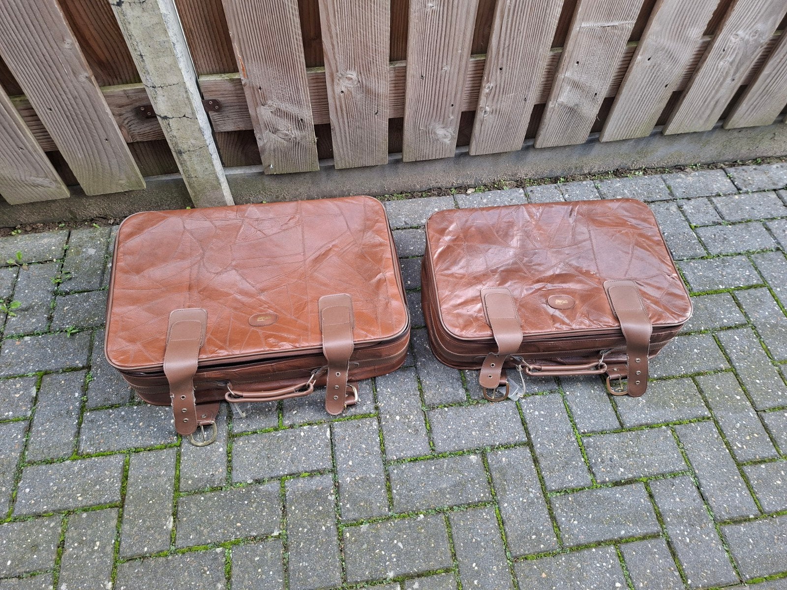 Vintage Kofferset Patchwork Leer - 2 stuks, Ophalen, 30 cm of meer, Gebruikt, Bruin