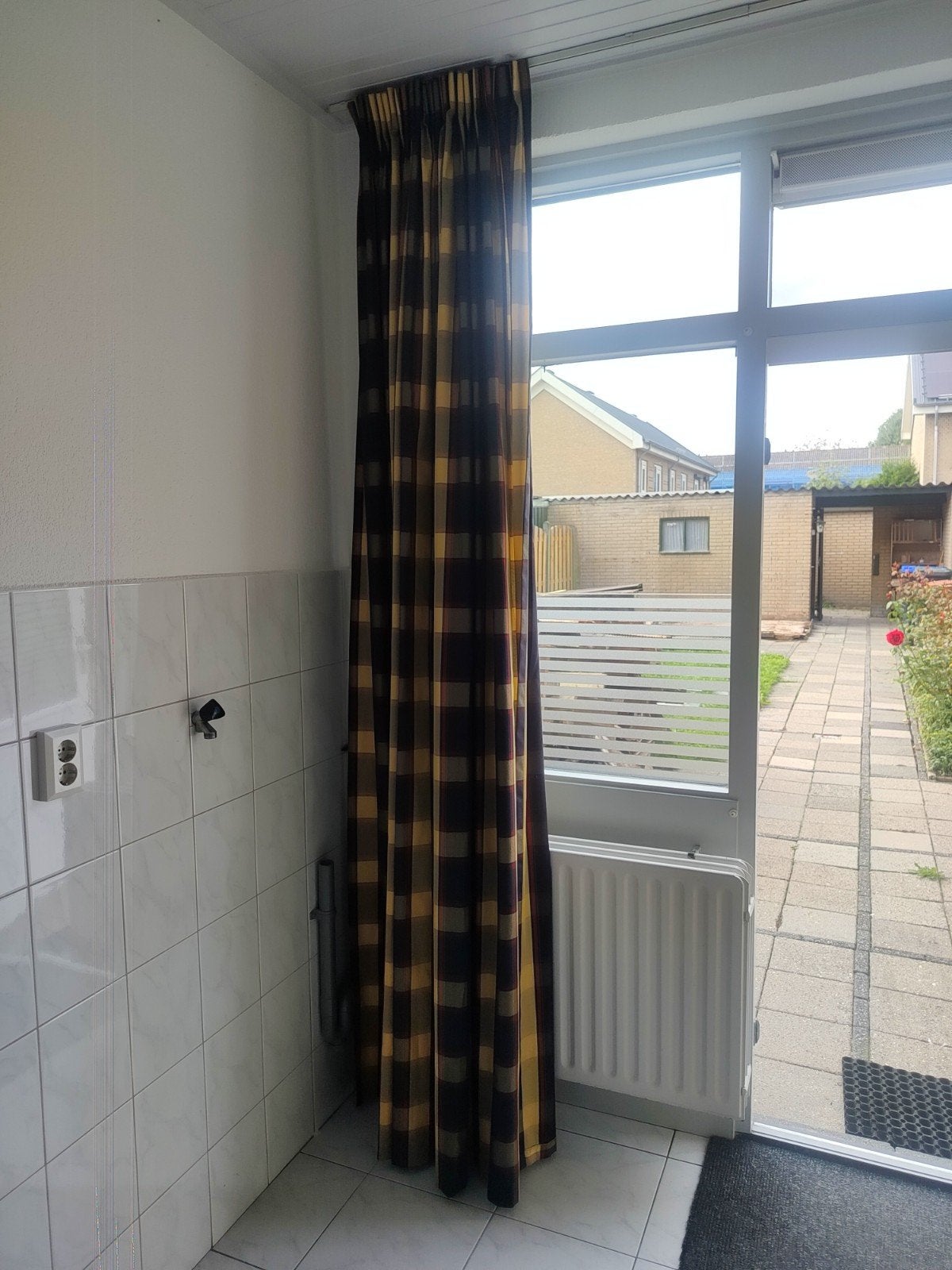 Geruit gordijn - Bruin/Geel, Ophalen, Inclusief montageonderdelen, Bruin, Polyester