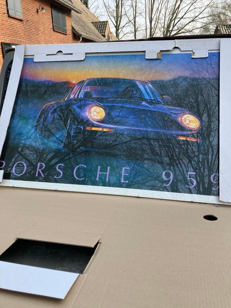 Porsche 959 Poster - Zeldzaam Kunstwerk, Verzamelen, Ophalen, Deurposter of groter, Rechthoekig Liggend, Zo goed als nieuw
