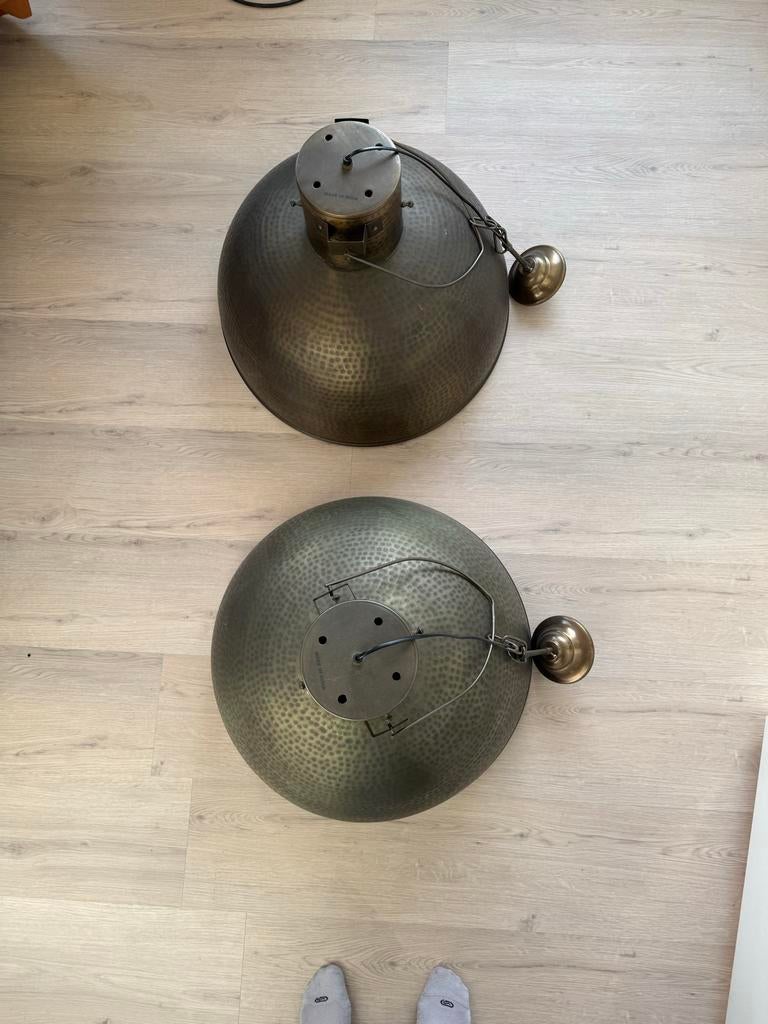 Set van 2 grote eetkamerlampen met zwarte plafondplaat, Ophalen of Verzenden, Gebruikt, Metaal, Minder dan 50 cm