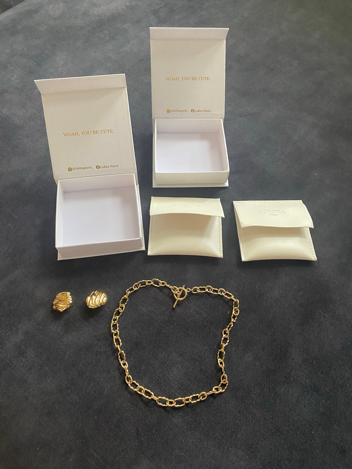 Nieuwe ketting en oorbellen set van Lolita Paris, Sieraden, Tassen en Uiterlijk, Kettingen, Ophalen of Verzenden, Nieuw, Goud