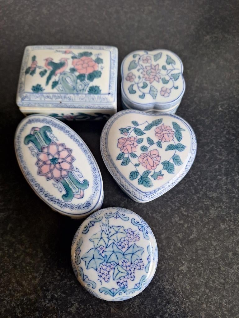 Chinees porseleing lot 2 5x doosje, Ophalen of Verzenden