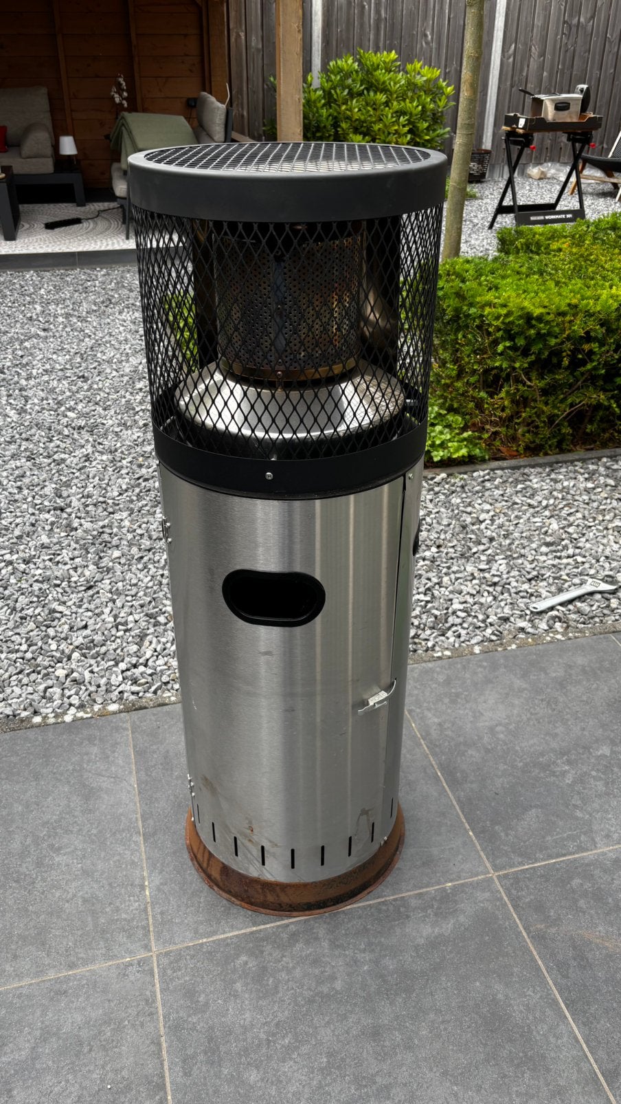 Terrasverwarmer RVS met LPG gasfles., Ophalen, Draaibaar, Gebruikt, Vloer