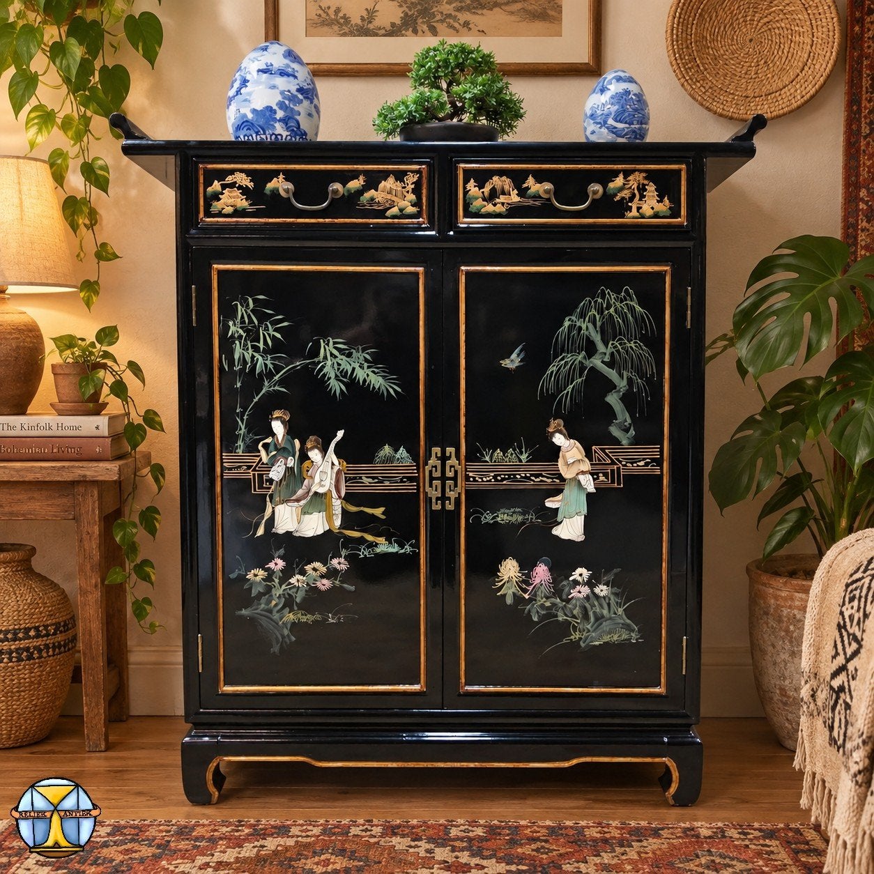 Vintage Chinese sidetable / kastje / lakkast  / bohemian, 100 tot 150 cm, ., Zo goed als nieuw, .