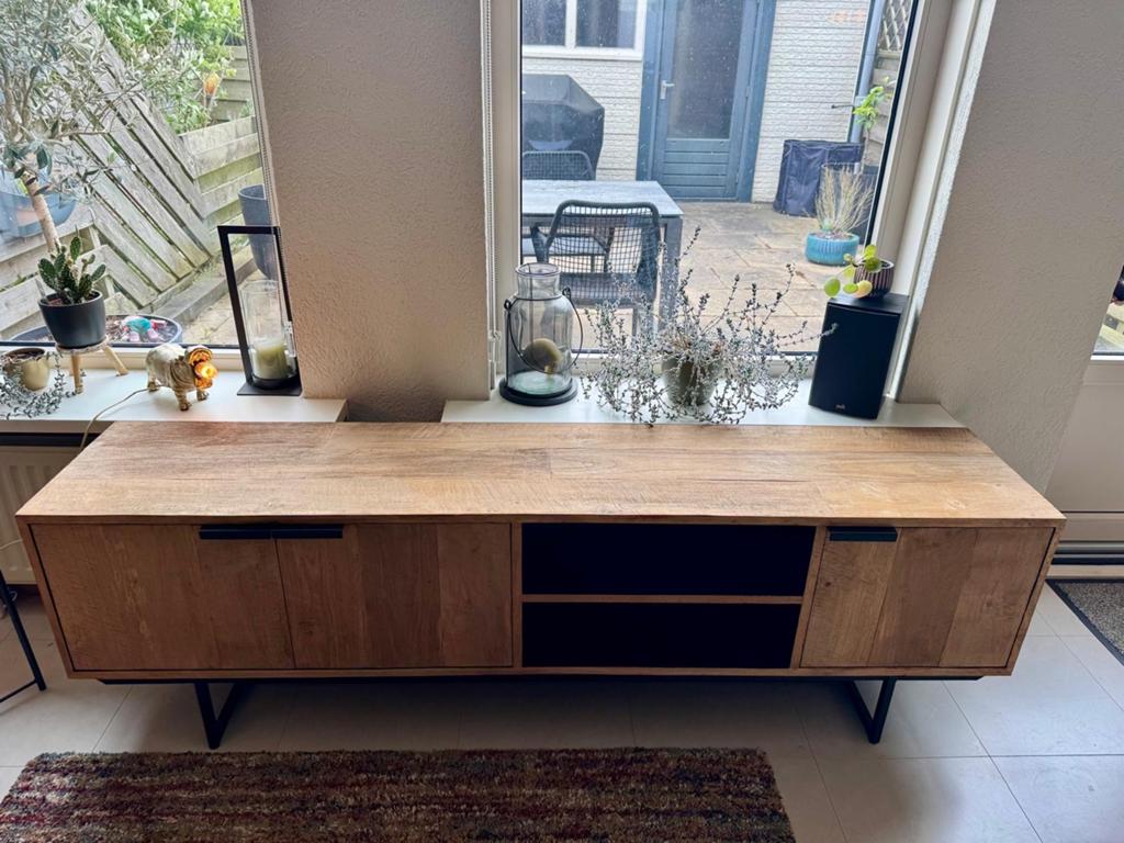 DTP Home Odeon TV-meubel Teakhout, Huis en Inrichting, Kasten | Televisiemeubels, Ophalen, Teakhout, Zo goed als nieuw, 200 cm of meer