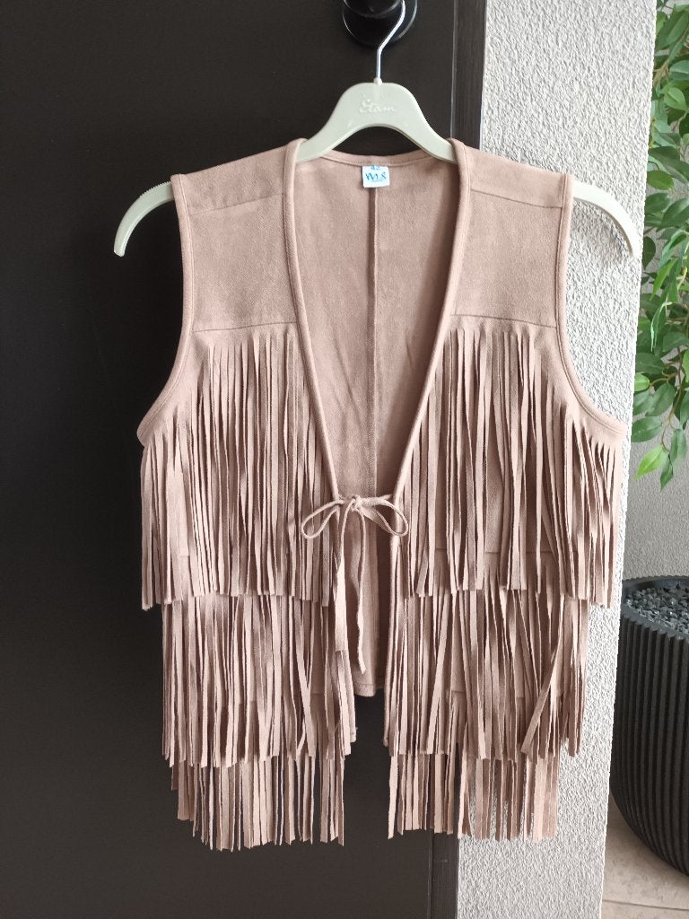 gilet suède look franje  (42), Beige, Maat 42/44 (L), Nieuw, Ophalen of Verzenden