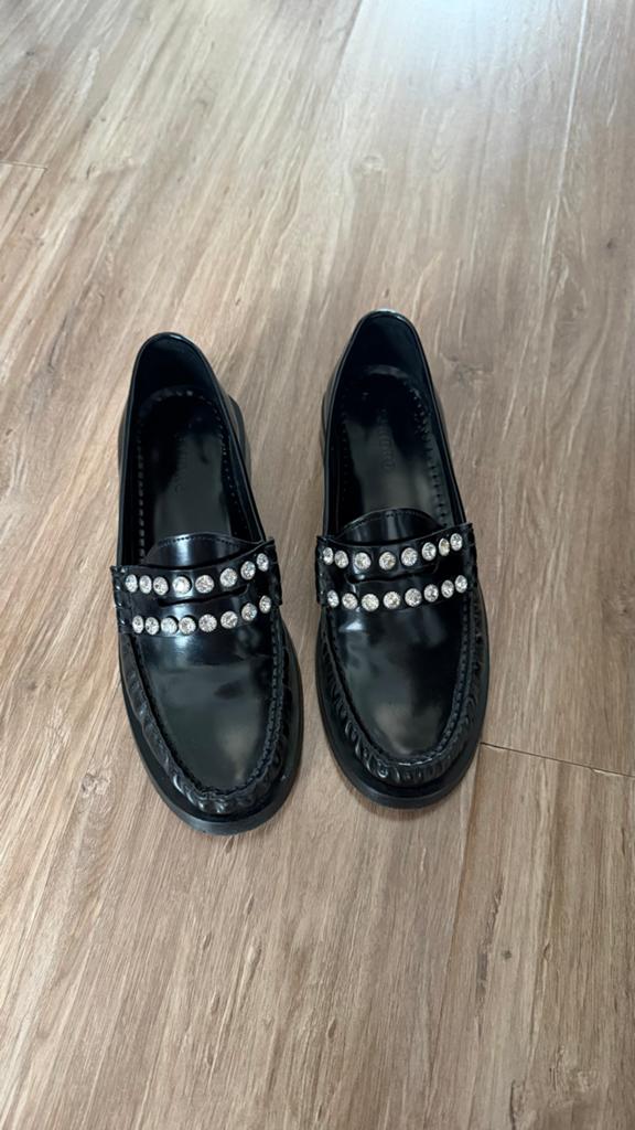 Sandro Loafers Zwart Leer met Steentjes Maat 39, Nieuw, Ophalen of Verzenden, Instappers, Zwart