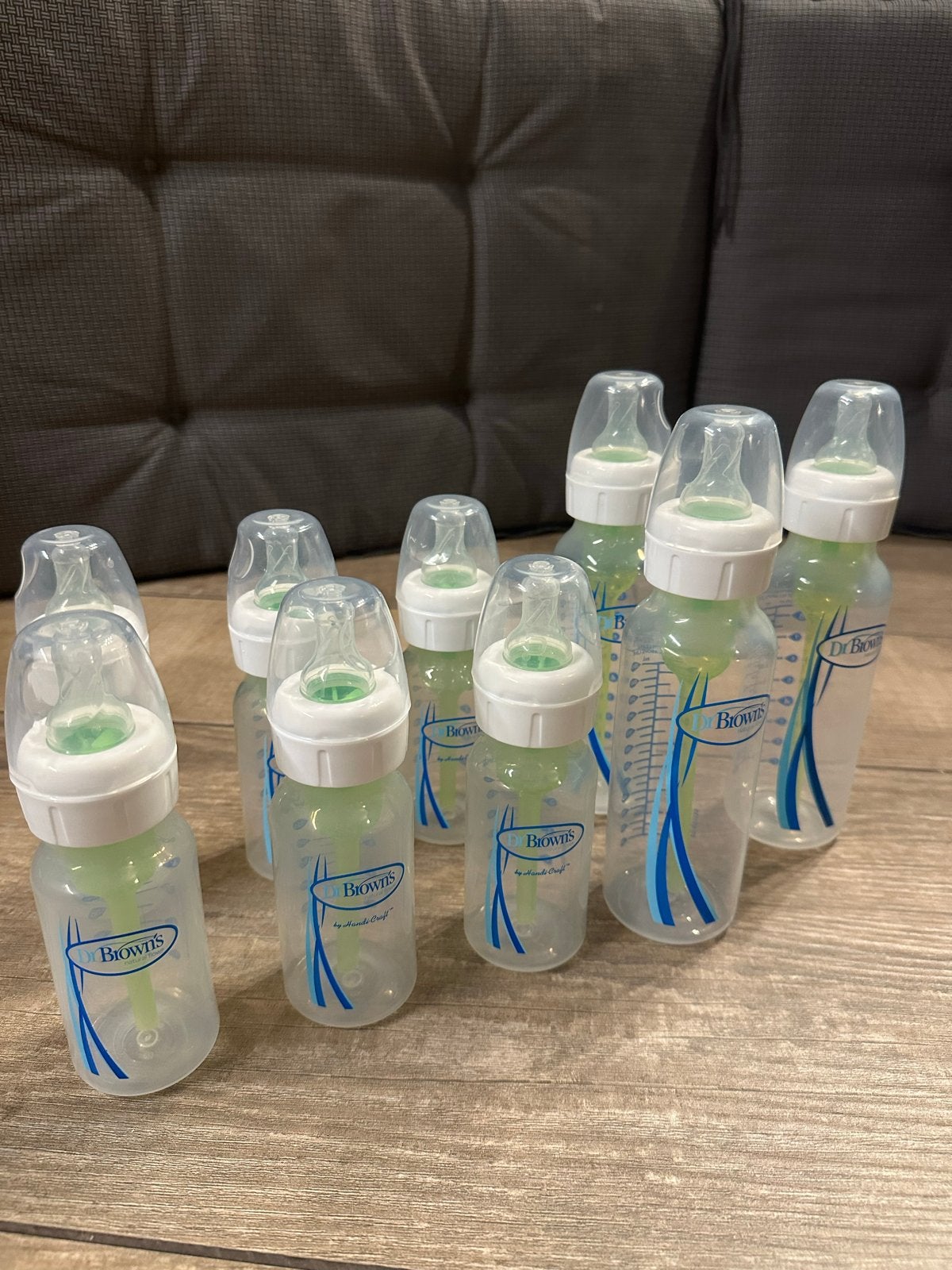 Dr. Brown's baby flessen: 6 klein, 3 groot + spenen, Gebruikt, Dr. Brown's, Ophalen of Verzenden, Inclusief flessen