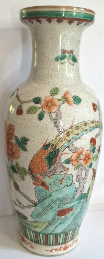 Antieke Chinese vaas met kraakglazuur en vogeldecoratie, Ophalen of Verzenden